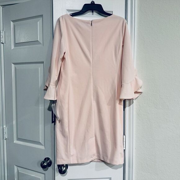 Karl Lagerfeld Paris Women's Tulip Sleeve Crepe Dress - Picture 3 of 11